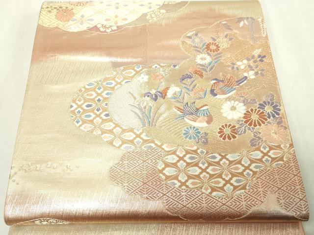 平和屋本店▼六通柄袋帯　唐織　花鳥文　本金箔二重織　正絹　逸品　DABE9339sf