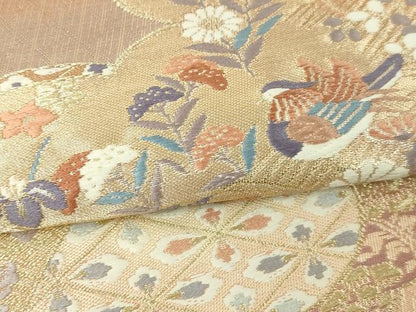 平和屋本店▼六通柄袋帯　唐織　花鳥文　本金箔二重織　正絹　逸品　DABE9339sf
