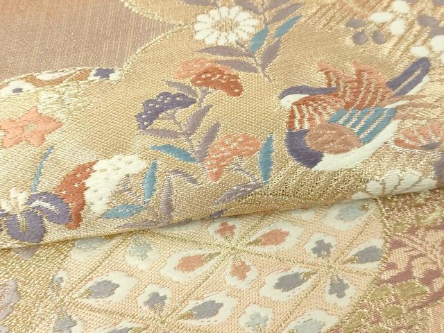 平和屋本店▼六通柄袋帯　唐織　花鳥文　本金箔二重織　正絹　逸品　DABE9339sf