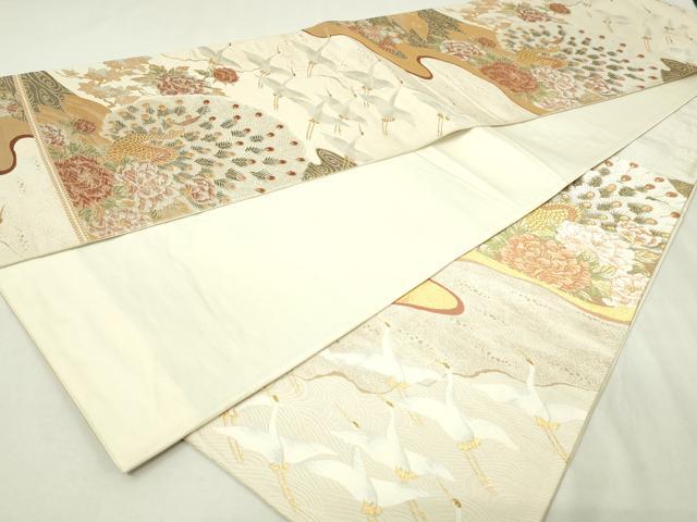 平和屋本店▼六通柄袋帯　唐織　孔雀花文　純金　正絹　逸品　DABE9353sf