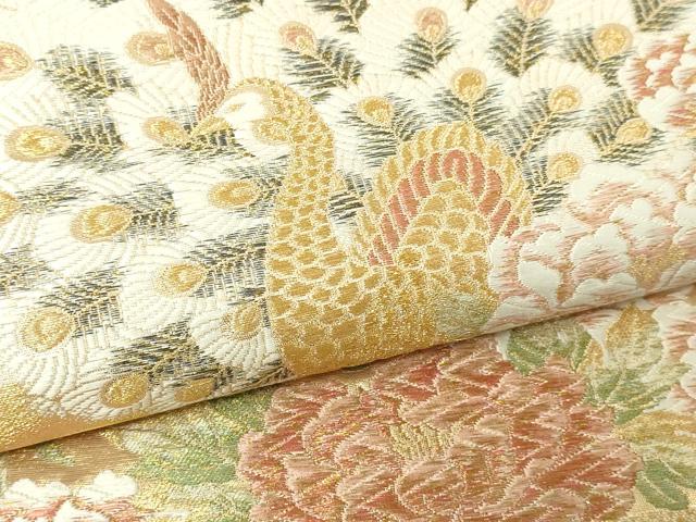 平和屋本店▼六通柄袋帯　唐織　孔雀花文　純金　正絹　逸品　DABE9353sf