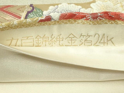 平和屋本店▼六通柄袋帯　唐織　草花吉祥文　九百錦純金箔24ｋ　正絹　逸品　DABE9355sf