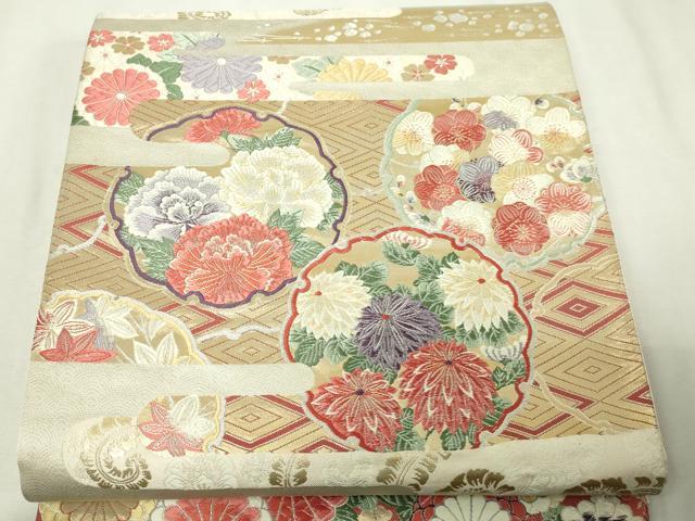 平和屋本店▼六通柄袋帯　唐織　草花吉祥文　九百錦純金箔24ｋ　正絹　逸品　DABE9355sf