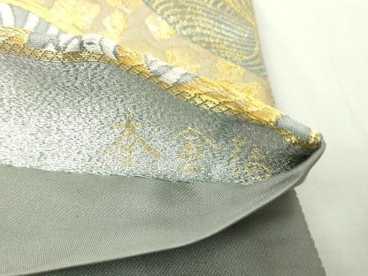 平和屋本店▼六通柄袋帯　唐織　菱菊宝鶴文　本金箔　正絹　逸品　DABE9356sf
