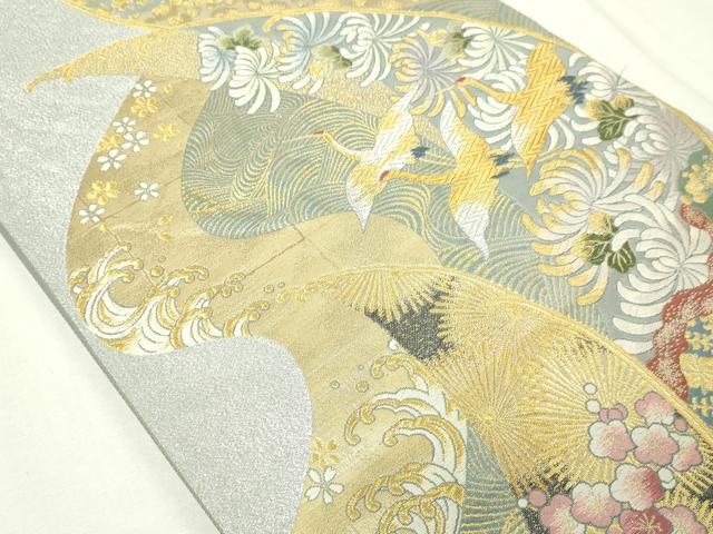 平和屋本店▼六通柄袋帯　唐織　菱菊宝鶴文　本金箔　正絹　逸品　DABE9356sf