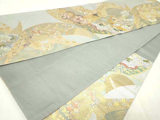 平和屋本店▼六通柄袋帯　唐織　菱菊宝鶴文　本金箔　正絹　逸品　DABE9356sf 平和屋本店▽六通柄袋帯 唐織 菱菊宝鶴文 本金箔