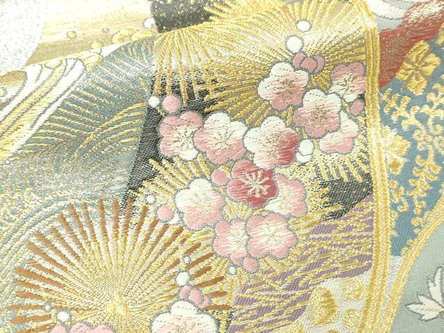 平和屋本店▼六通柄袋帯　唐織　菱菊宝鶴文　本金箔　正絹　逸品　DABE9356sf 平和屋本店▽六通柄袋帯 唐織 菱菊宝鶴文 本金箔