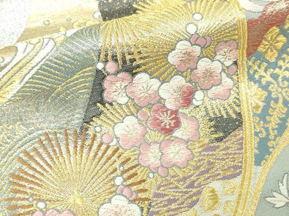 平和屋本店▼六通柄袋帯　唐織　菱菊宝鶴文　本金箔　正絹　逸品　DABE9356sf