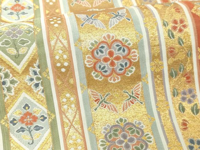 平和屋本店▼西陣　長嶋成織物　ながしま帯　六通柄袋帯　尾長鳥花文　紹巴瀞金　本金箔　正絹　逸品　DABE9390sf