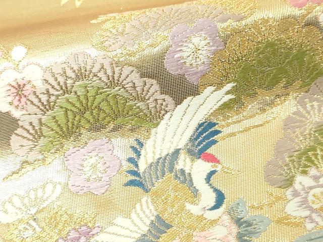 平和屋本店▼六通柄袋帯　唐織　孔雀花鳥文　純金箔二重織　正絹　逸品　DABE9409sf