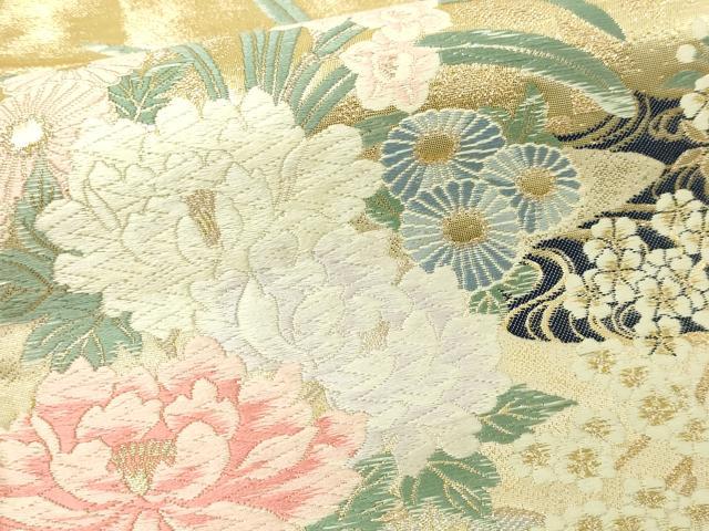 平和屋本店▼六通柄袋帯　唐織　芳燿花車文　九百錦　24ｋ純金箔錦　正絹　逸品　DABE9416sf