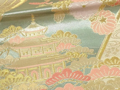 平和屋本店▼六通柄袋帯　唐織　離宮絵巻文　純金二重箔　正絹　逸品　DABE9419sf