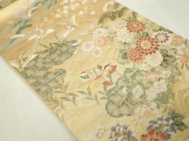 平和屋本店▼六通柄袋帯　飛鶴花松文　本金箔二重　正絹　逸品　DABE9421sf