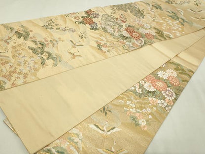 平和屋本店▼六通柄袋帯　飛鶴花松文　本金箔二重　正絹　逸品　DABE9421sf