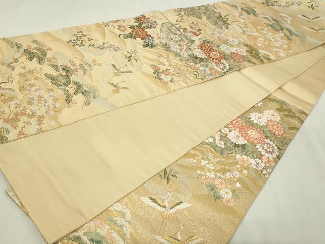 平和屋本店▼六通柄袋帯　飛鶴花松文　本金箔二重　正絹　逸品　DABE9421sf