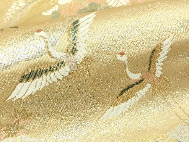 平和屋本店▼六通柄袋帯　飛鶴花松文　本金箔二重　正絹　逸品　DABE9421sf