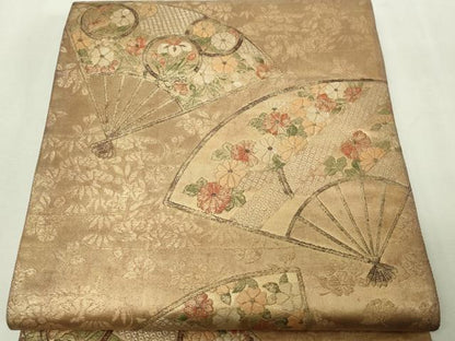 平和屋本店▼六通柄袋帯　扇面取能衣花文　漆金慴箔　正絹　逸品　DABE9425sf