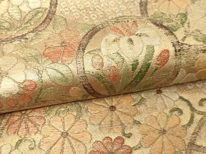 平和屋本店▼六通柄袋帯　扇面取能衣花文　漆金慴箔　正絹　逸品　DABE9425sf