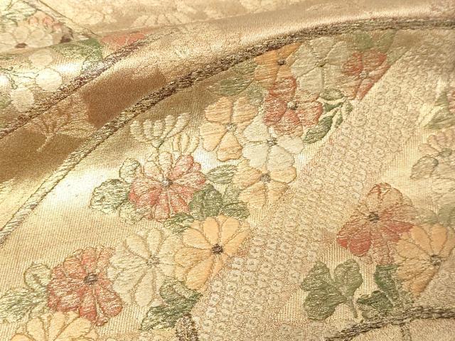 平和屋本店▼六通柄袋帯　扇面取能衣花文　漆金慴箔　正絹　逸品　DABE9425sf