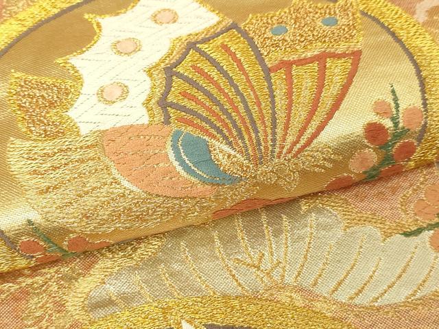 平和屋本店▼六通柄袋帯　唐織　花蝶丸文　鏡金　正絹　逸品　DABE9429sf