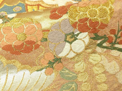 平和屋本店▼六通柄袋帯　唐織　花蝶丸文　鏡金　正絹　逸品　DABE9429sf