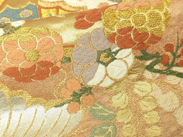 平和屋本店▼六通柄袋帯　唐織　花蝶丸文　鏡金　正絹　逸品　DABE9429sf