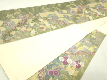 平和屋本店▼六通柄袋帯　草花文　薫金貝紫　正絹　逸品　DABE9430sf