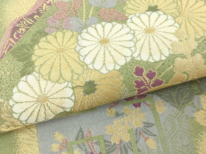 平和屋本店▼六通柄袋帯　草花文　薫金貝紫　正絹　逸品　DABE9430sf