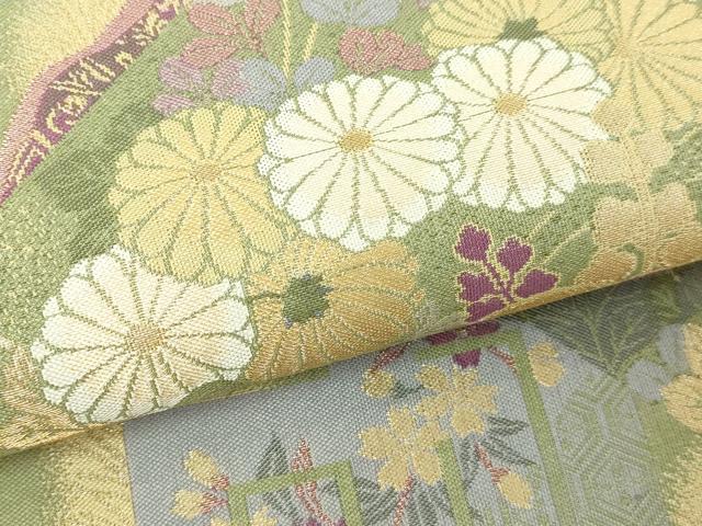 平和屋本店▼六通柄袋帯　草花文　薫金貝紫　正絹　逸品　DABE9430sf