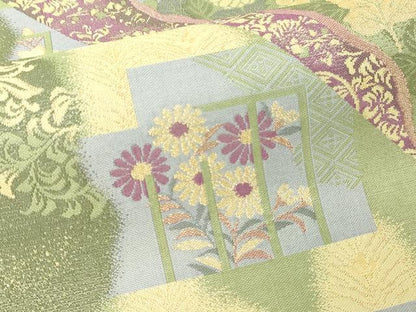 平和屋本店▼六通柄袋帯　草花文　薫金貝紫　正絹　逸品　DABE9430sf