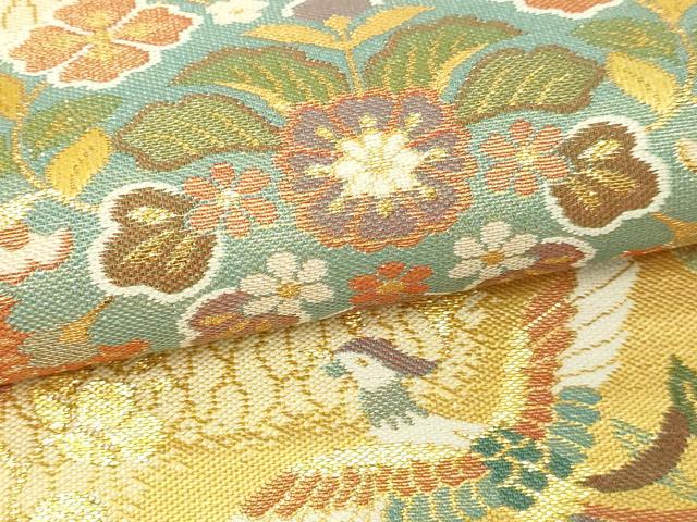平和屋本店▼西陣　やまひで謹製　六通柄袋帯　尾長鳥正倉院花文　擁金浪漫　証紙付き　正絹　逸品　DABE9431sf
