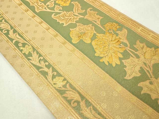 平和屋本店▼六通柄袋帯　流水花鳥文　砂金錦　正絹　逸品　DABE9432sf