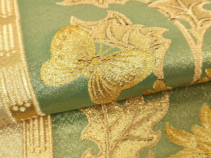 平和屋本店▼六通柄袋帯　流水花鳥文　砂金錦　正絹　逸品　DABE9432sf