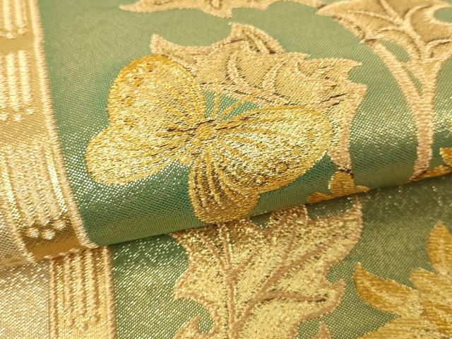 平和屋本店▼六通柄袋帯　流水花鳥文　砂金錦　正絹　逸品　DABE9432sf