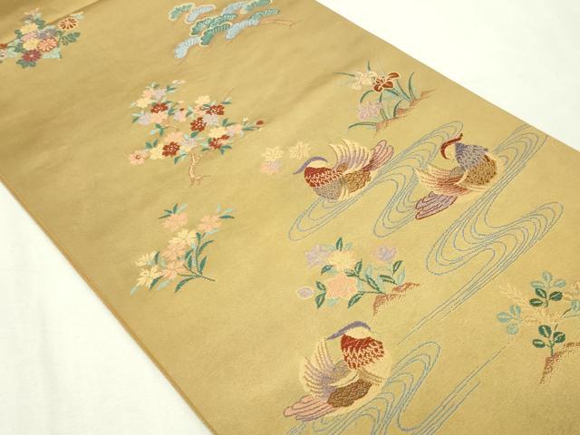 平和屋本店▼六通柄袋帯　唐織　流水花鳥文　慴金錦引箔　正絹　逸品　DABE9433sf
