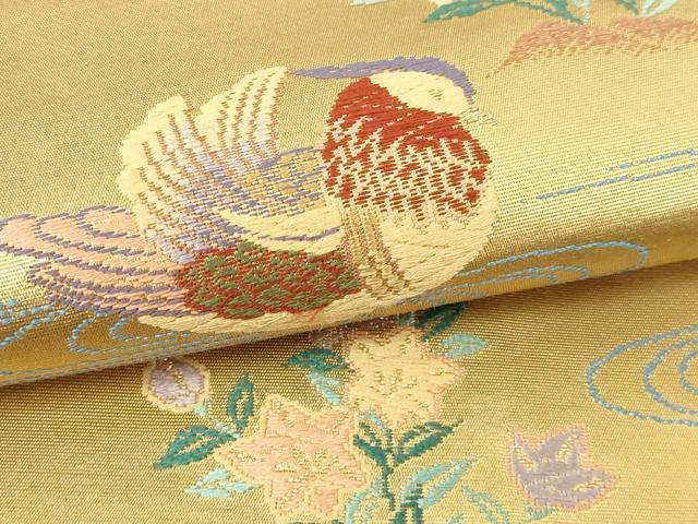 平和屋本店▼六通柄袋帯　唐織　流水花鳥文　慴金錦引箔　正絹　逸品　DABE9433sf
