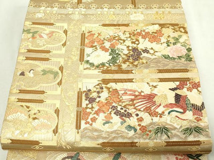 平和屋本店▼六通柄袋帯　唐織　窯永華飾文　本金箔　正絹　逸品　DABE9448sf
