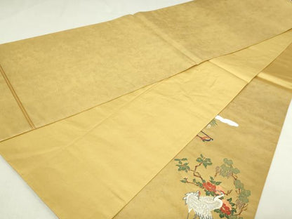 平和屋本店▼太鼓柄袋帯　群れ鶴御所車花文　沈金箔　正絹　逸品　DABE9450sf