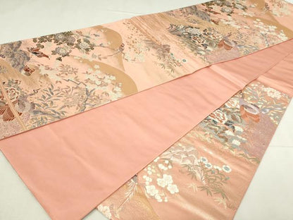 平和屋本店▼六通柄袋帯　唐織　有職瑞鳥文　純金箔九百錦　正絹　逸品　DABE9451sf