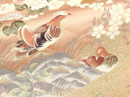 平和屋本店▼六通柄袋帯　唐織　有職瑞鳥文　純金箔九百錦　正絹　逸品　DABE9451sf