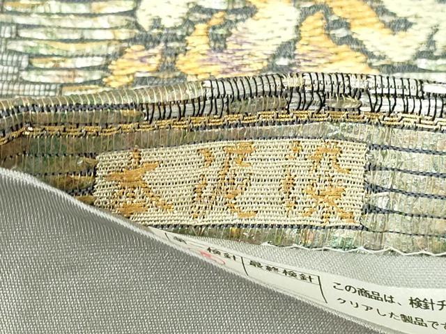 平和屋本店▼六通柄袋帯　獅子　本泥染　金唐箔　正絹　逸品　DABE9456sf