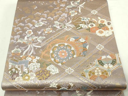 平和屋本店▼六通柄袋帯　鳳凰御所車花文　九百錦織　純金箔24ｋ　貮重箔　正絹　逸品　DABE9459sf