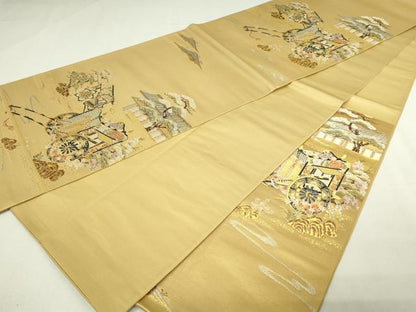 平和屋本店▼六通柄袋帯　唐織　御苑都之旅　淙金九百錦　正絹　逸品　DABE9463sf　