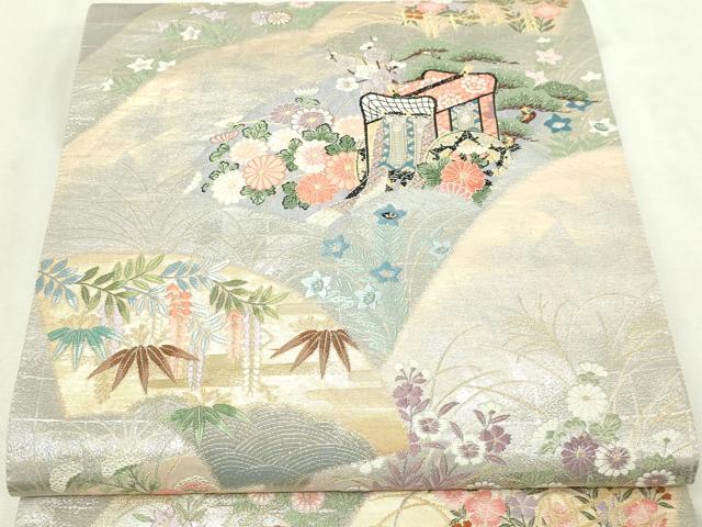 平和屋本店▼六通柄袋帯　唐織　京洛遊花文　九百錦　本金貮重箔　正絹　逸品　DABE9466sf