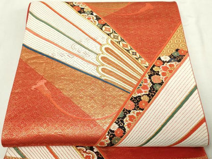 平和屋本店▼六通柄袋帯　唐織　吉祥花文　本金　二十箔　正絹　逸品　DABE9469sf