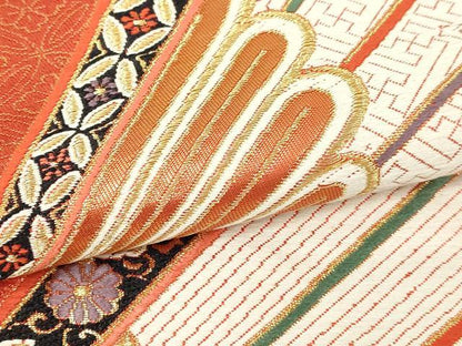 平和屋本店▼六通柄袋帯　唐織　吉祥花文　本金　二十箔　正絹　逸品　DABE9469sf