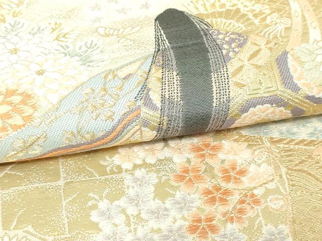 平和屋本店▼六通柄袋帯　唐織　王朝絵巻文　九百本金箔　正絹　逸品　DABE9471sf