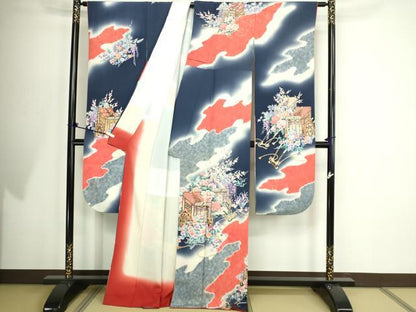 平和屋着物■豪華振袖 御所車花文 暈し染め 金彩 正絹 逸品 DABE9479sf