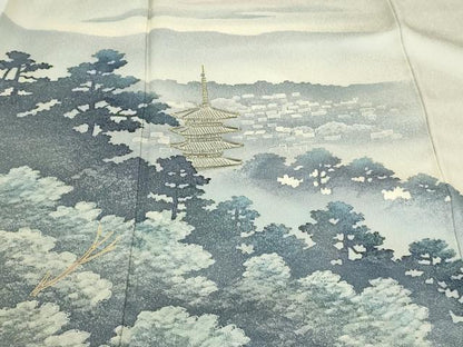 平和屋着物■訪問着　風景文　暈し染め　金彩　正絹　逸品　DABE9480sf