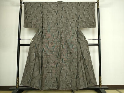 平和屋着物■本場大島紬　9マルキ　幾何学文　正絹　逸品　DABE9484sf